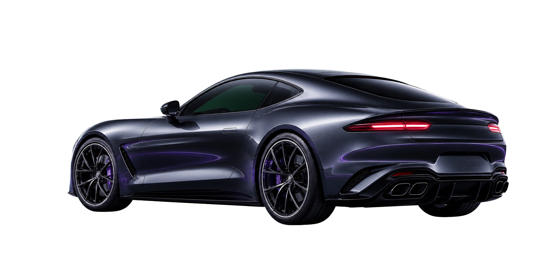 Graphite performance car in motion