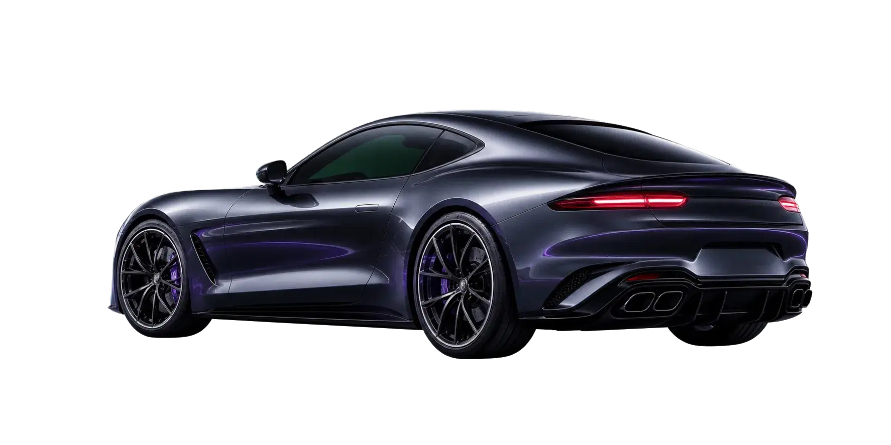 Graphite performance car in motion